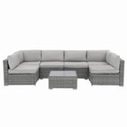 Ensemble de canapé modulaire d’extérieur rembourré en osier et acier, 7 pièces