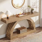 Console d'entrée Lantine de 160 cm, table de canapé à 2 niveaux derrière le canapé, console étroite de style campagne à arche unique pour couloir, salon, vestibule, naturel