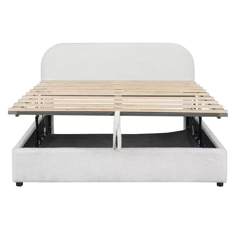 Letto imbottito matrimoniale con contenitore sollevabile - bianco