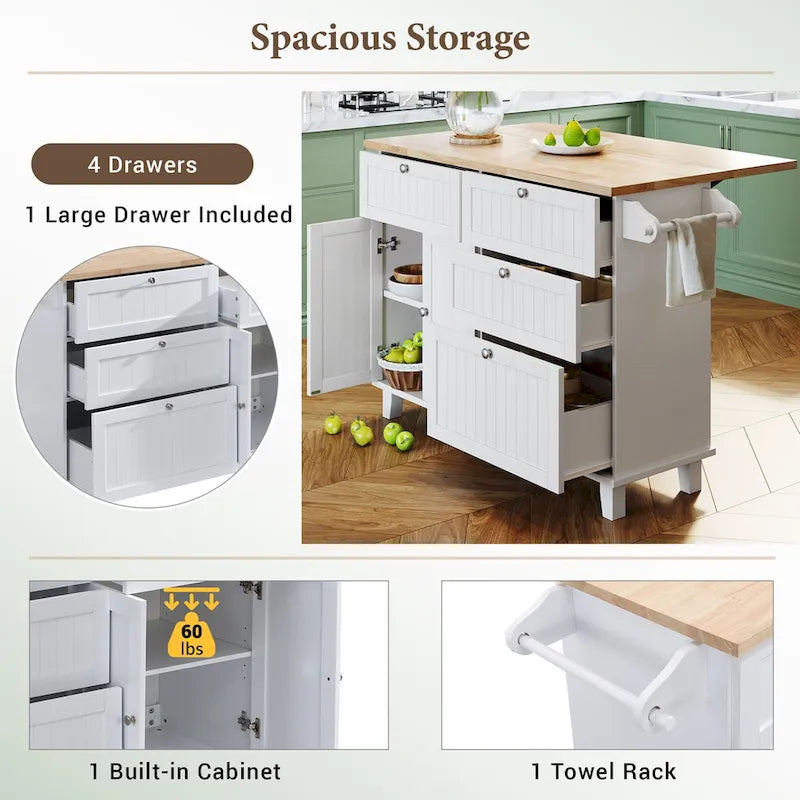 Ensemble îlot de cuisine TOPMAX avec rallonge rabattable et 2 places assises, ensemble table à manger avec étagère réglable, tiroirs et porte-serviettes