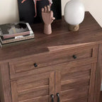 Rustikaler 80-cm-Stauraumschrank mit Lamellentüren, 3-fach höhenverstellbar, Doppeltürenschrank für Küche, Esszimmer und Homeoffice