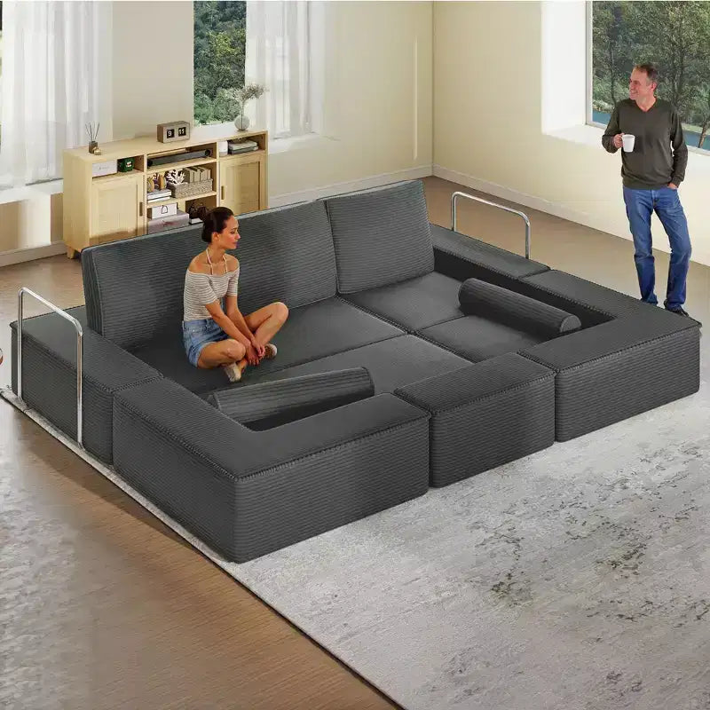 Verstellbares Cloud-Ecksofa, bequemes Cord-Ecksofa mit tiefem Sitz und hohen Kissen, einfache Montage