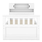 Letto a piattaforma Captain matrimoniale o singolo con 4 cassetti e ripiani contenitori, struttura in legno massello con testiera libreria contenitore