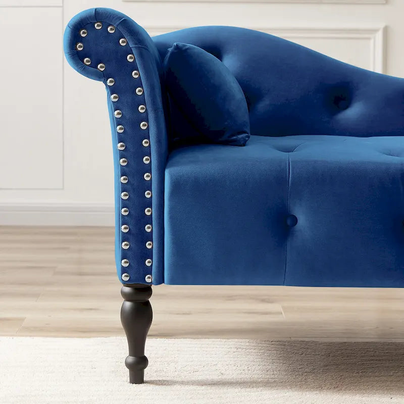 Moderne chaise longue van 60,6 inch met fluwelen bekleding, gecapitonneerde knopen, massief houten poten en sierspijkers