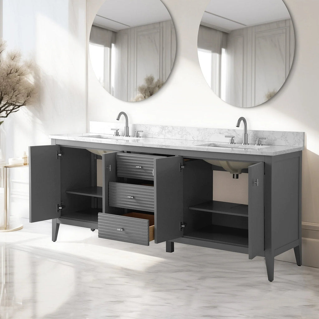 Mobile bagno Vanity Art 72 con doppio lavabo e piano in marmo composito