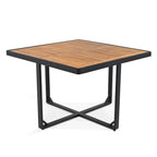 Set da pranzo da esterno in legno di acacia da 18 pezzi, 8 sedie imbottite, 8 pouf e 2 tavoli quadrati