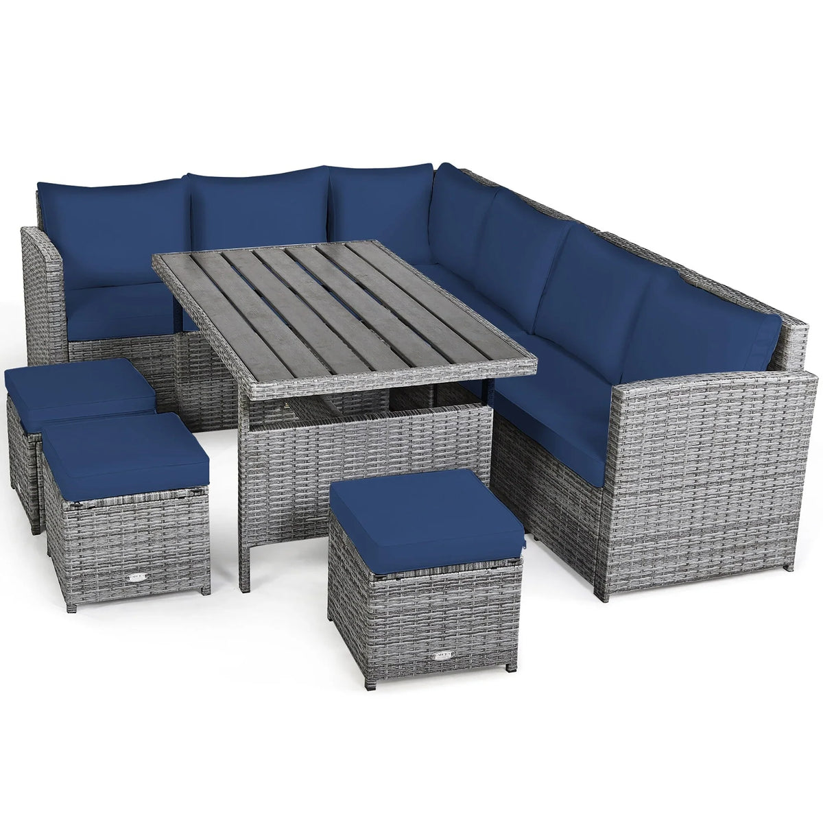 Costway 7-teiliges Dining-Set aus Polyrattan für die Terrasse mit Ecksofa, Couch und Hocker – Details anzeigen