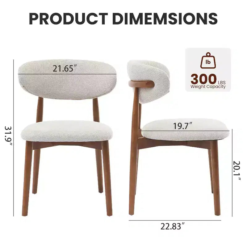 Zestaw 4 krzeseł do jadalni, tapicerowane krzesła w stylu mid-century modern, krzesła kuchenne w stylu wiejskim z wyściełanym siedziskiem z tkaniny i drewnianymi nogami, beżowe