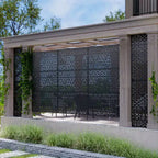 3-Panel Room Divider Screen with Geometric Pattern ?C Black Galvanized Steel