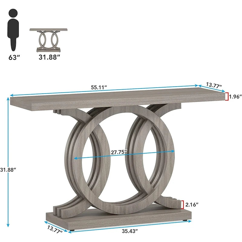 Mesa de consola vintage com base geométrica, mesa de madeira para corredor
