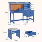 Ensemble bureau et chaise pour enfants, table d’étude en bois avec plateau inclinable réglable, tiroirs et tableau en liège – ensemble bureau d’apprentissage scolaire pour enfants