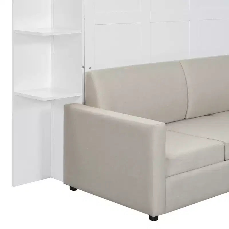 Whisen modernes Murphy-Bett in Queensize mit Holzrahmen, Wandbett mit Sofa und Regalen