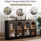 Großes Buffet-Sideboard mit 4 Türen und Glastüren, gewölbter Schrank mit verstellbaren Einlegeböden für die Küche