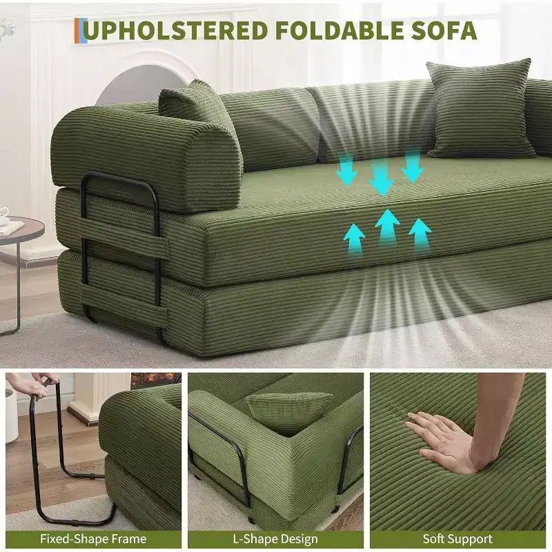 2-in-1 slaapbank, comfortabele opklapbare corduroy-slaapbank met diepe zitting en brede armleuningen, bank zonder frame voor woonkamer en appartementen