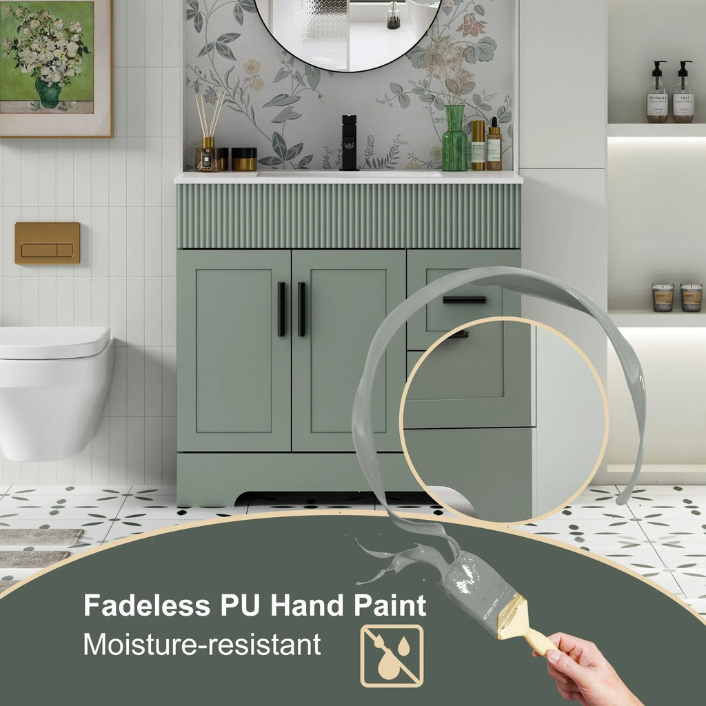 Wavy Line Badezimmermöbel-Set mit Waschbecken und Wasserhahn, 30/36/48 Zoll