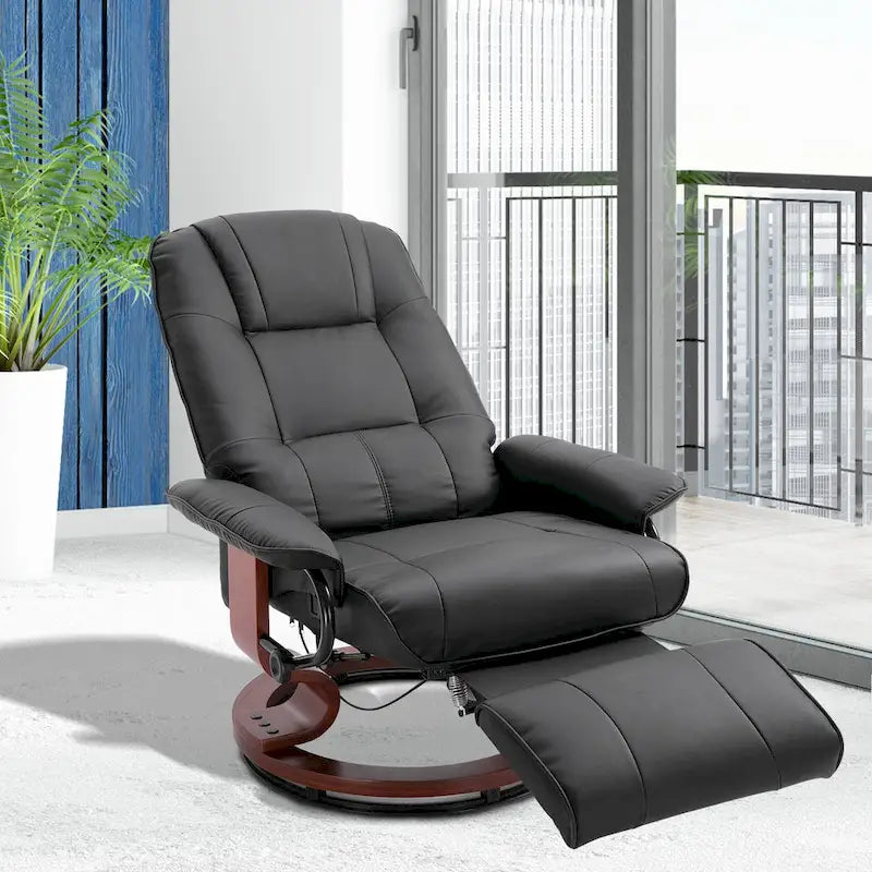 Fauteuil inclinable HomCom en similicuir, réglable, à base pivotante et commande manuelle, avec repose-pieds confortable et relaxant