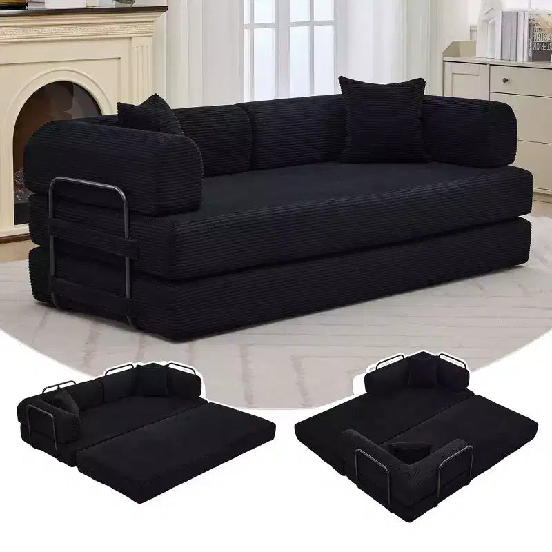 4-in-1-Schlafsofa, 79 Zoll rahmenlose Faltbodenmatratze aus Cord mit Kissen, ohne Montage, Loveseat für kleine Wohnungen