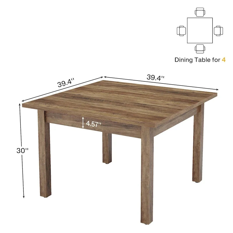 Quadratischer Esstisch, 100 cm, für 2–4 Personen, mit Beinen aus Massivholz für Wohn- und Esszimmer