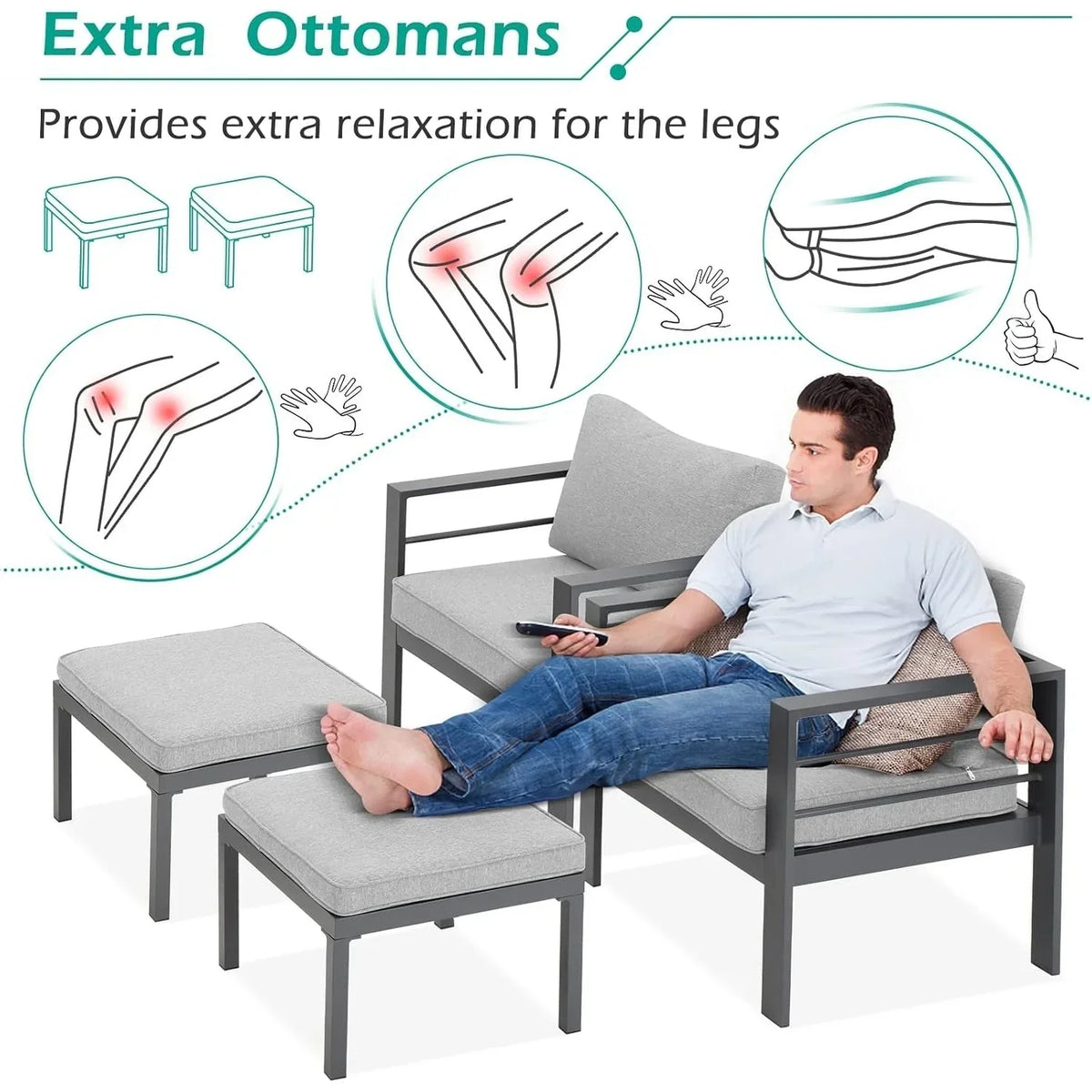 AECOJOY 7-delige aluminium tuinmeubelset voor buiten, loungeset
