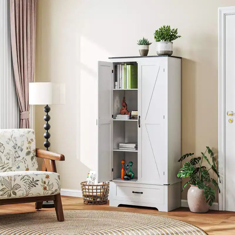 Armoire garde-manger de style champêtre HOMCOM 72 po avec portes de grange, grande armoire de rangement de cuisine avec étagères réglables et tiroir