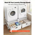 Socle pour lave-linge et sèche-linge VEVOR, hauteur de 22,6 po, 29 x 29 po, avec plateau coulissant et espace de rangement, capacité de charge de 800 lb, antidérapant, blanc