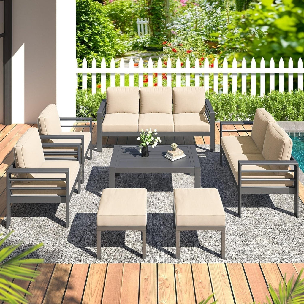AECOJOY 7-delige aluminium tuinmeubelset voor buiten, loungeset